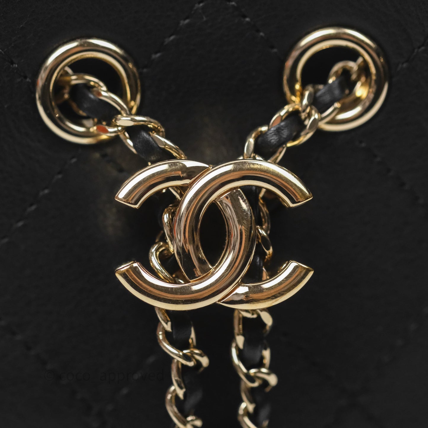 Chanel Quilted Drawstring Bucket Bag Black Calfskin Gold Hardware