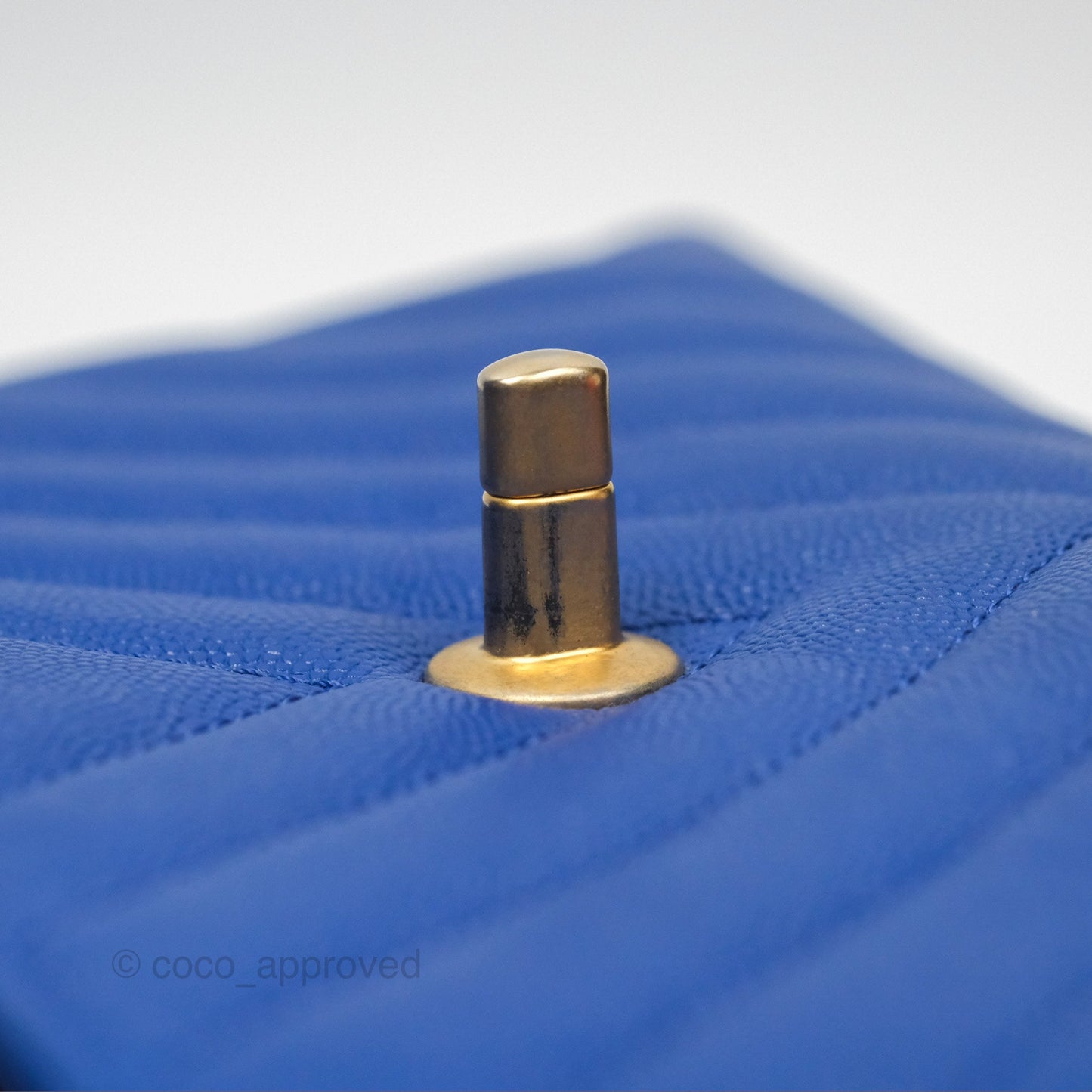 Chanel Small Coco Handle Chevron Blue Caviar Aged Gold Hardware