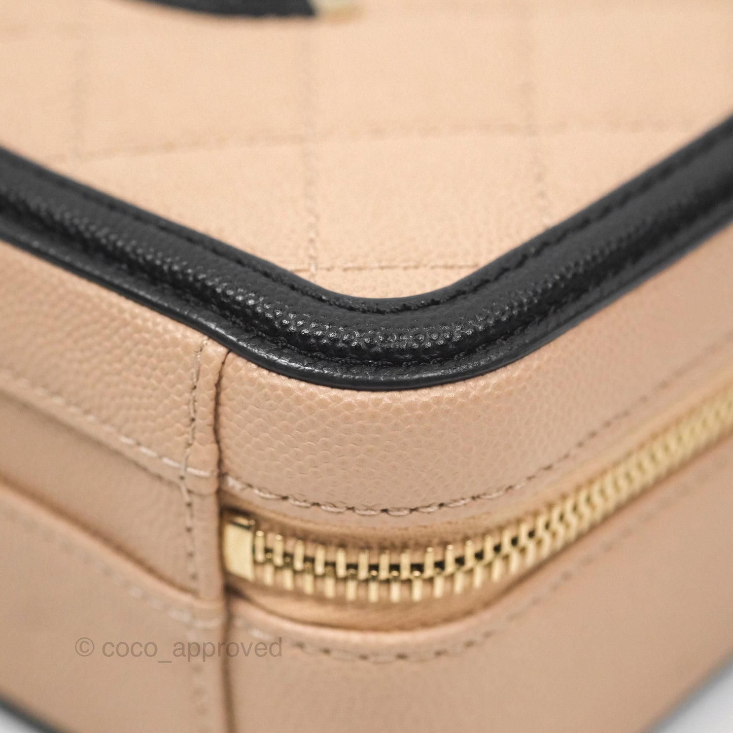 Chanel Quilted New Small CC Filigree Vanity Case Beige Caviar Gold Hardware