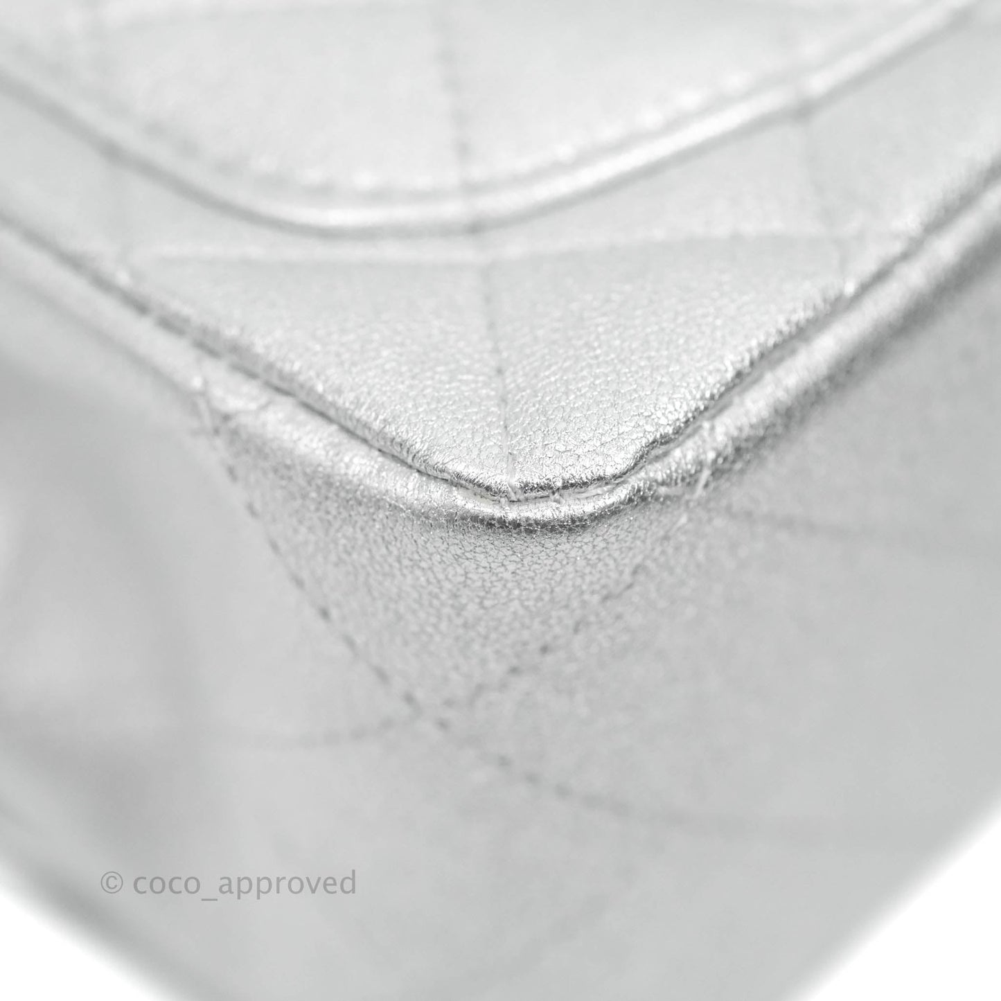 Chanel Classic Quilted Mini Square Flap Silver Lambskin Silver Hardware
