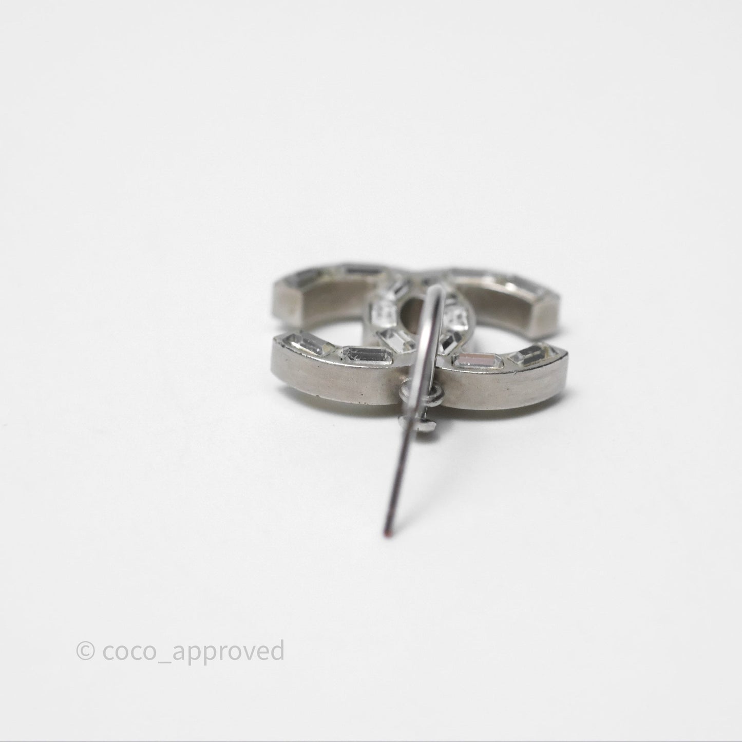 Chanel CC Crystal Drop Earrings Silver Tone 12C