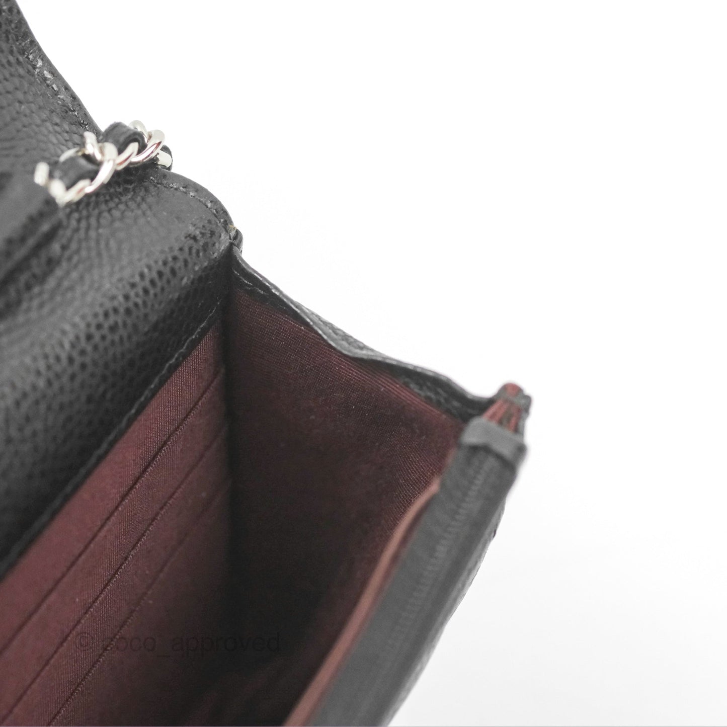 Chanel Classic Chevron Wallet on Chain WOC Black Caviar Silver Hardware