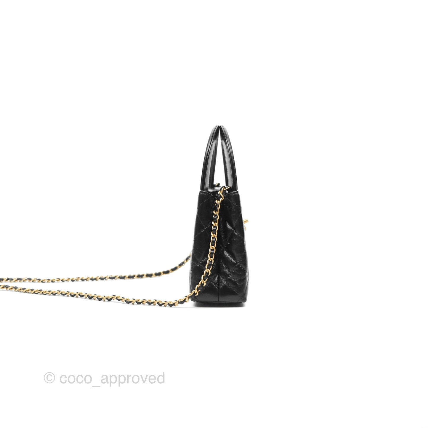 Chanel Kelly Bag Quilted Black Shiny Calfskin Aged Gold Hardware