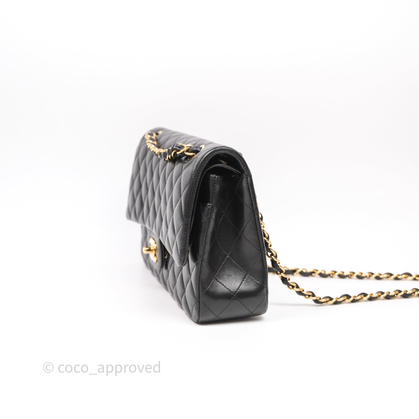 Chanel Classic M/L Medium Flap Quilted Black Lambskin Gold Hardware