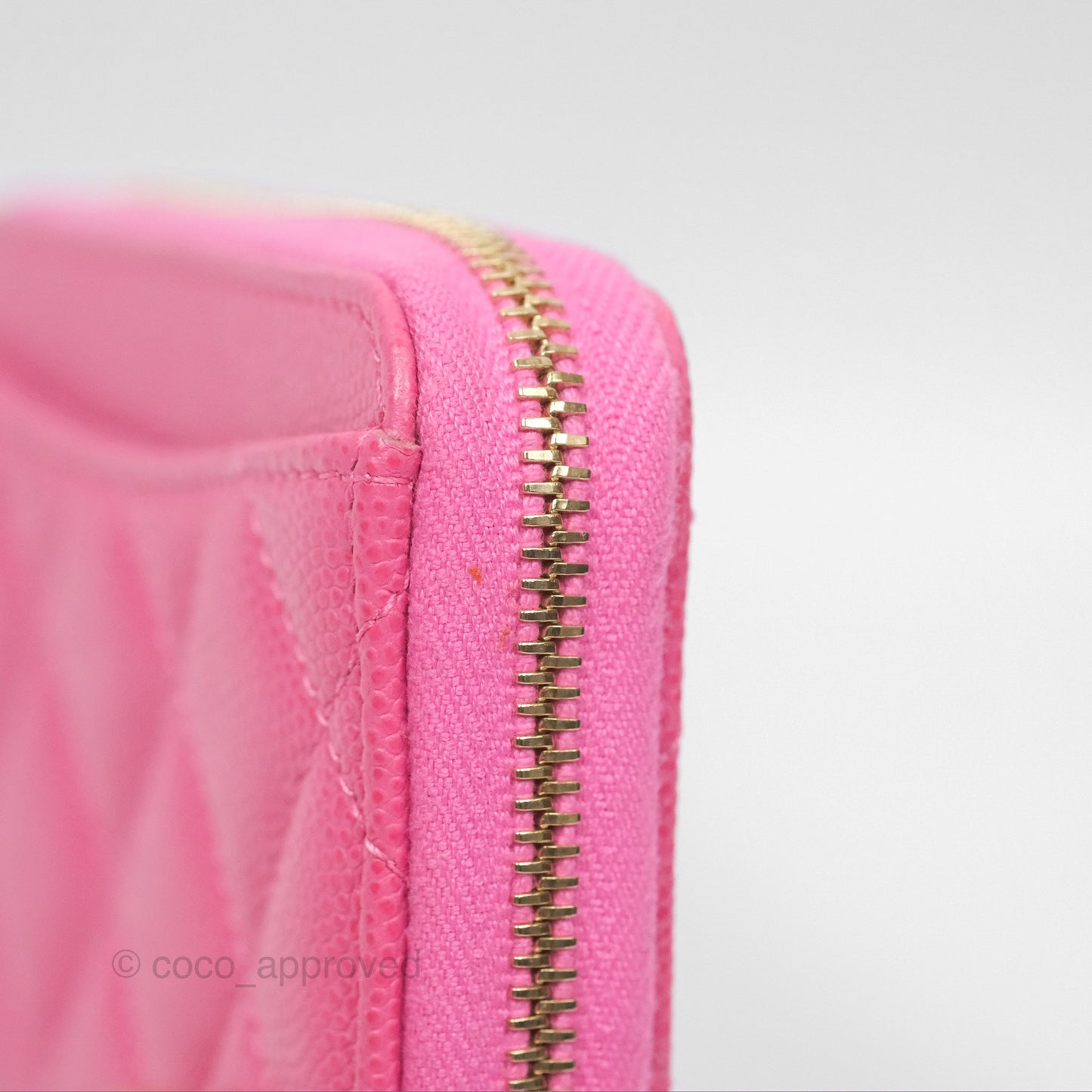 Chanel Quilted Zip Card Holder Pink Caviar Gold Hardware