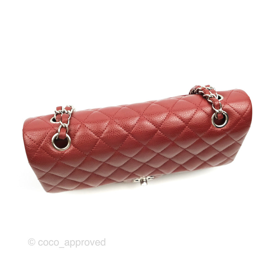 Chanel Classic M/L Medium Double Flap Dark Red Caviar Silver Hardware