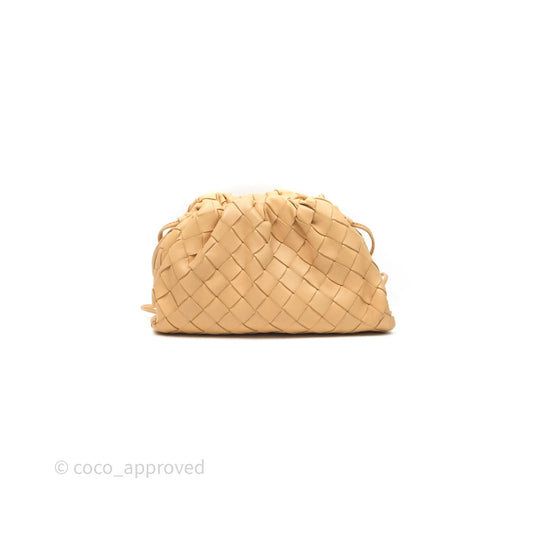 Bottega Veneta The Mini Pouch Intrecciato Lambskin Beige