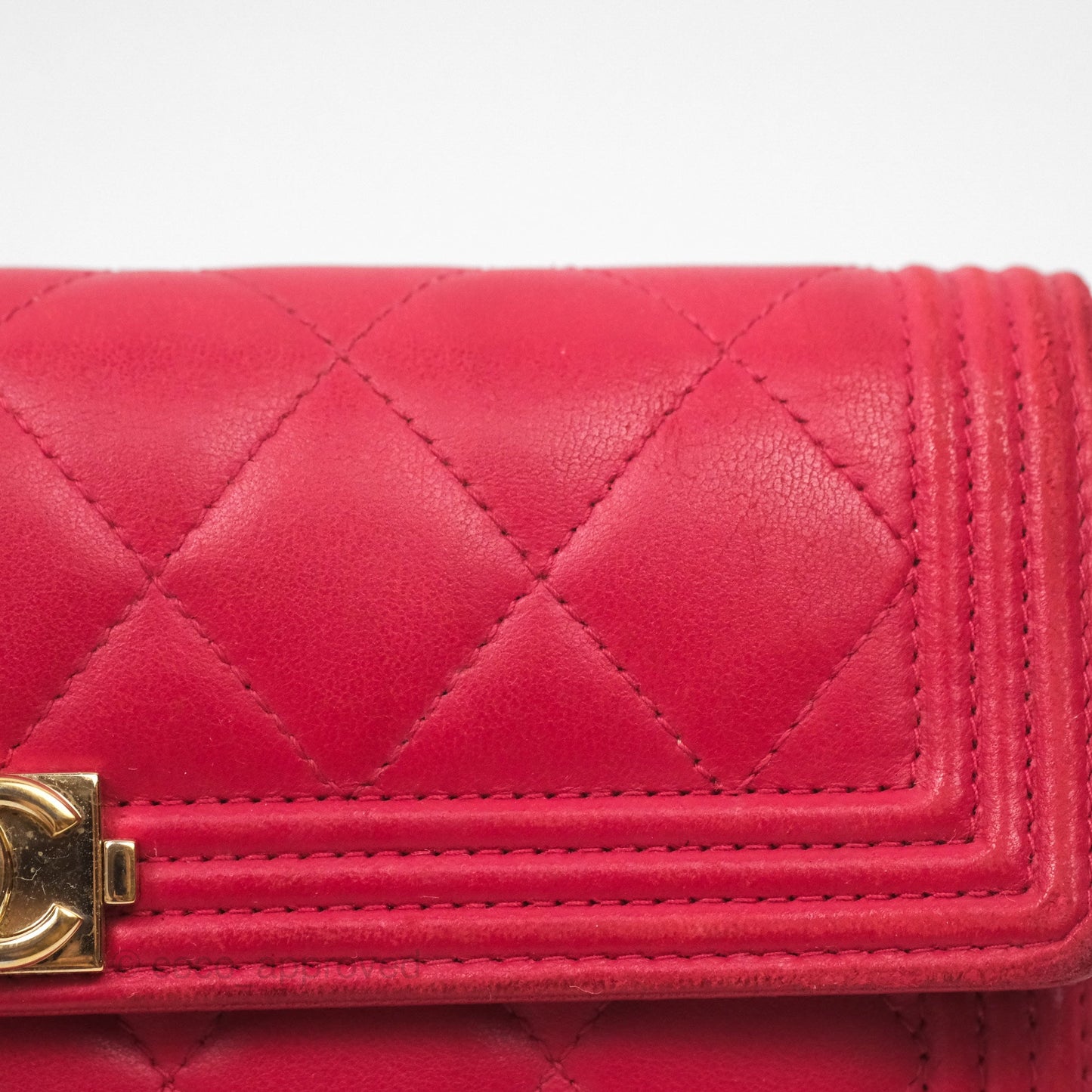 Chanel Quilted Boy Flap Long Wallet Red Lambskin Gold Hardware