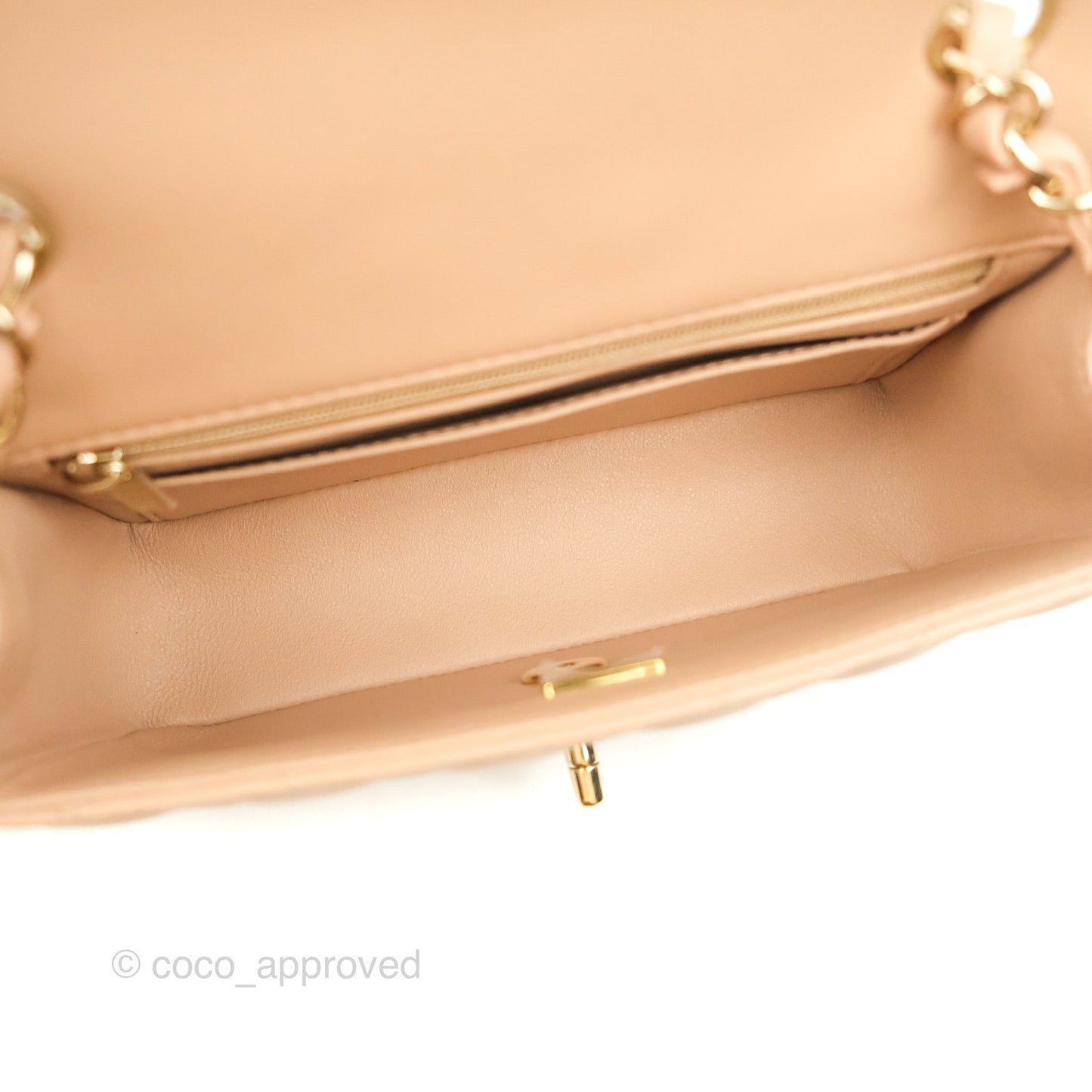 Chanel Quilted Mini Rectangular Flap Beige Lambskin Gold Hardware