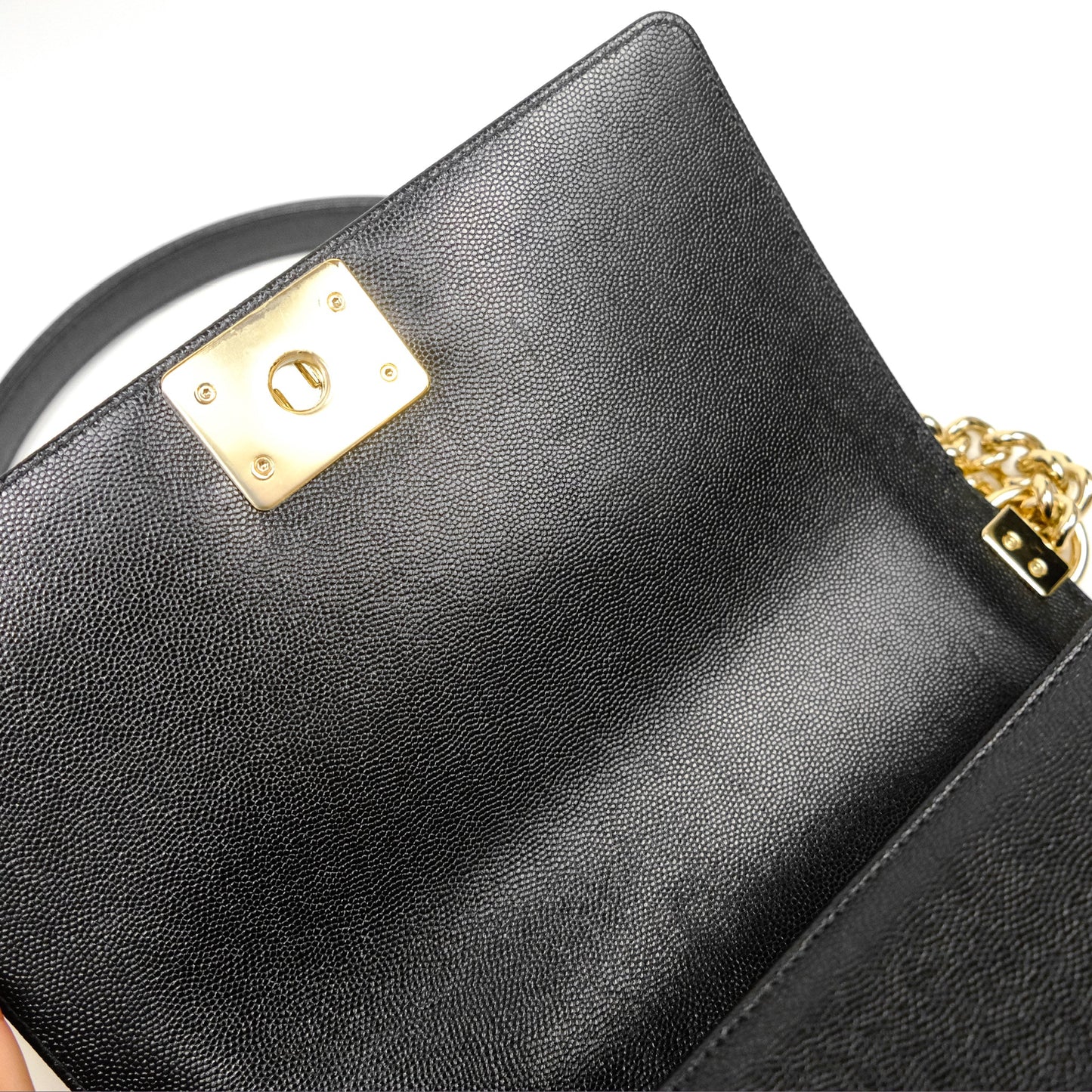 Chanel Medium Boy Chevron Black Caviar Gold Hardware