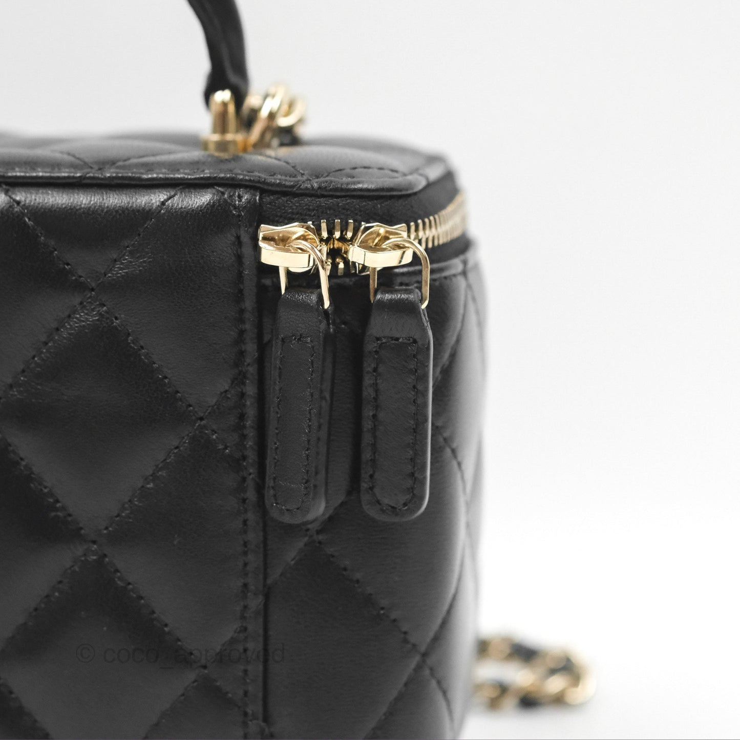 Chanel Vanity Rectangular Top Handle Black Lambskin Gold Hardware