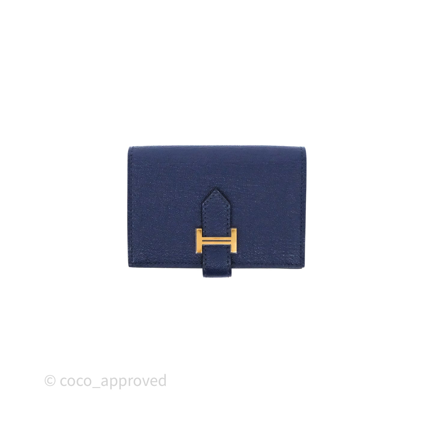 Hermes Bearn Card Holder Bleu Encre M3 Chevre Mysore Gold Hardware