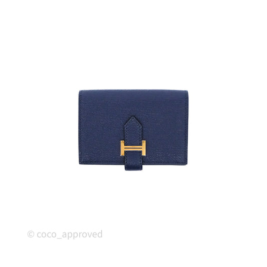 Hermes Bearn Card Holder Bleu Encre M3 Chevre Mysore Gold Hardware