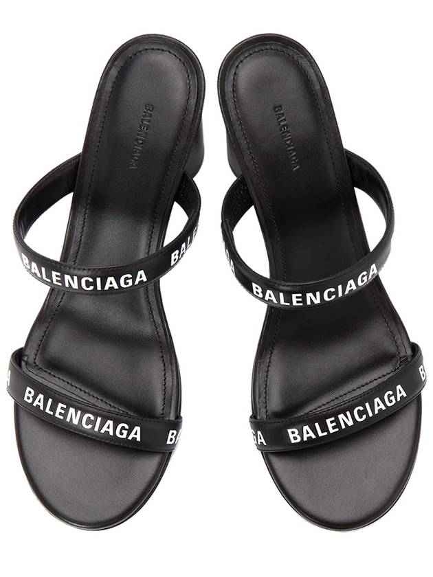 Luxury Balenciaga WoMen's Leather Logo Round Sandal Heels Black