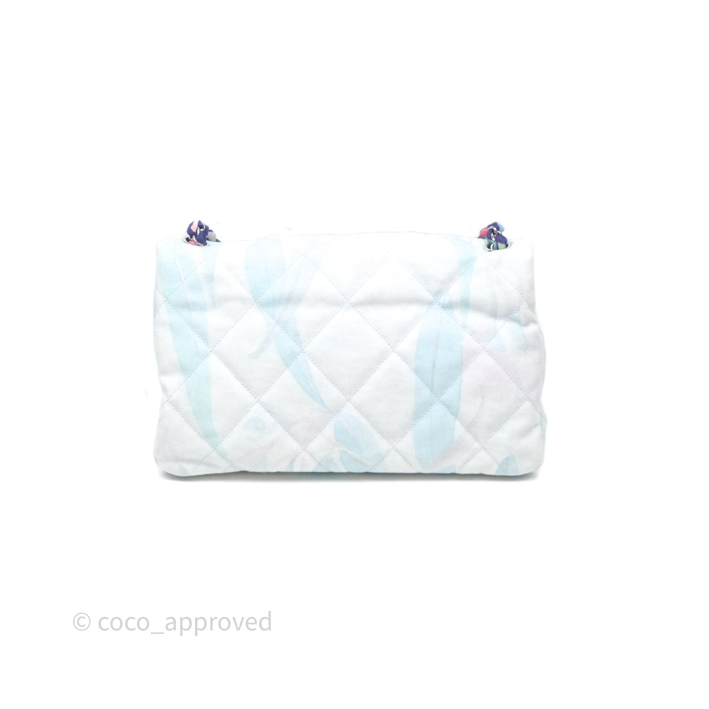 Chanel Single Flap Bag Blue Watercolour Denim Silver Hardware