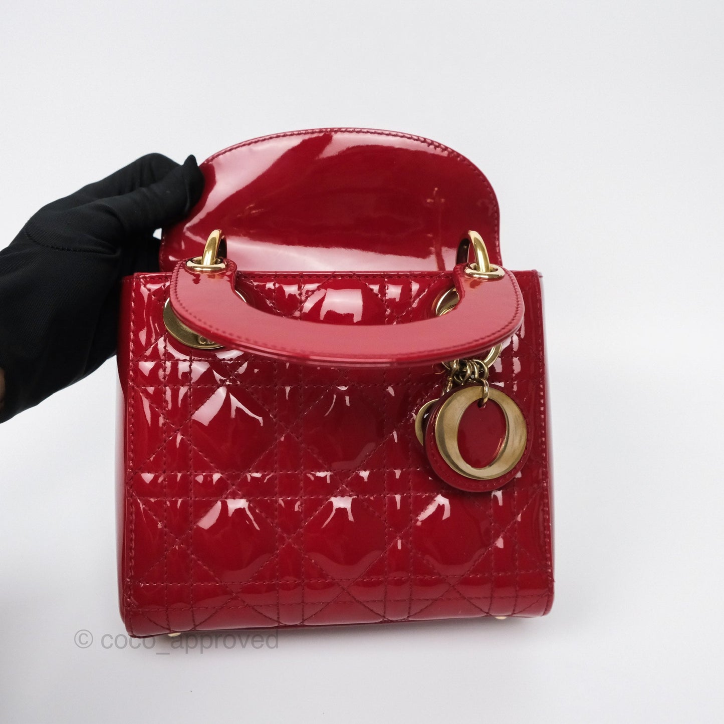 Christian Dior Mini Lady Dior Red Patent Cannage Gold Hardware