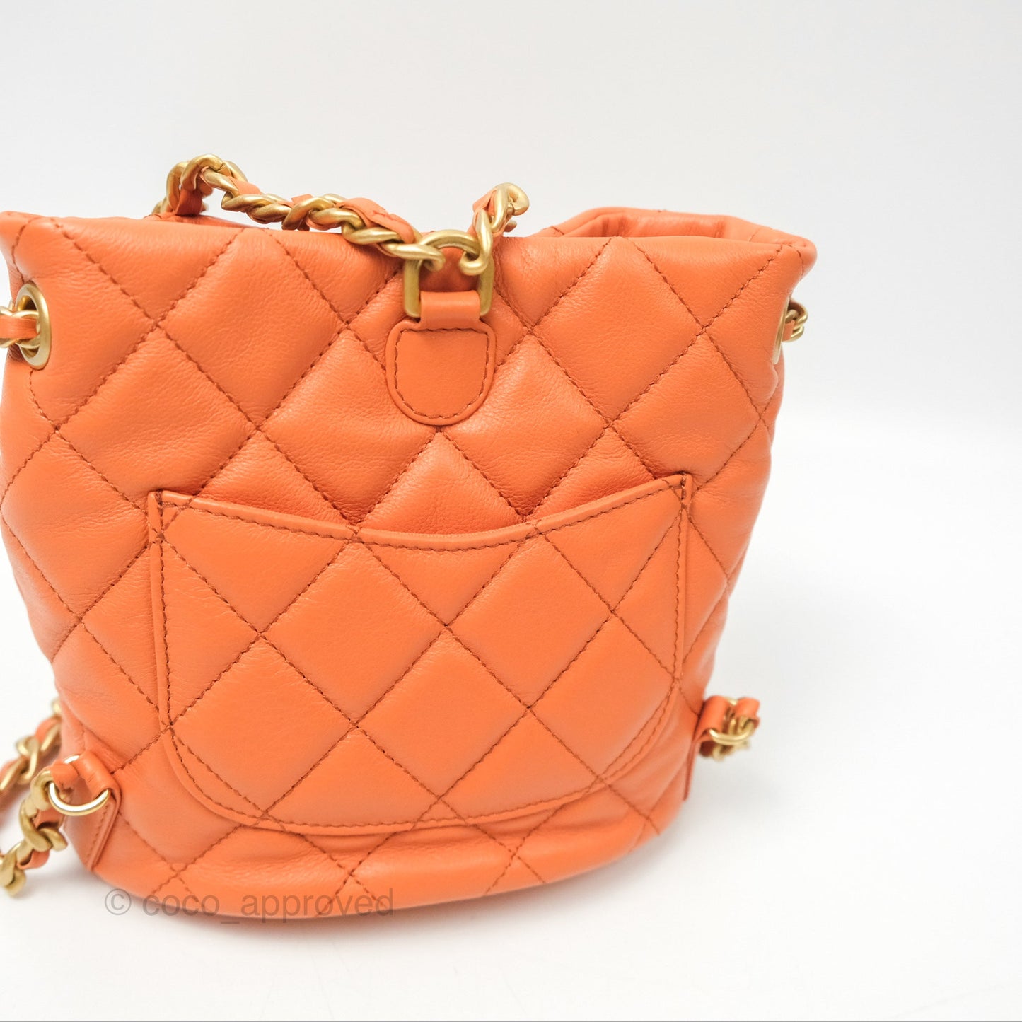 Chanel Small Drawstring Backpack Orange Calfskin Aged Gold Hardware 23A