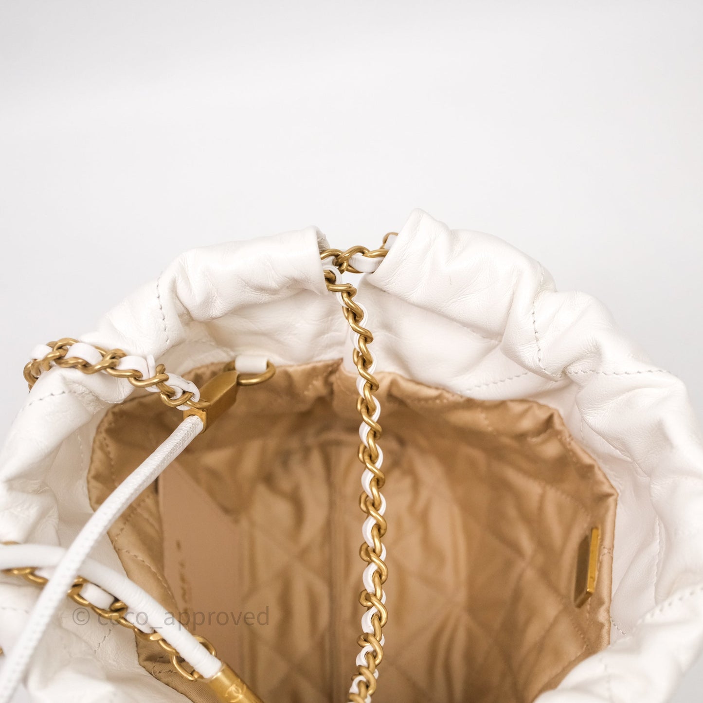 Chanel 22 Mini Bag White Calfskin Aged Gold Hardware