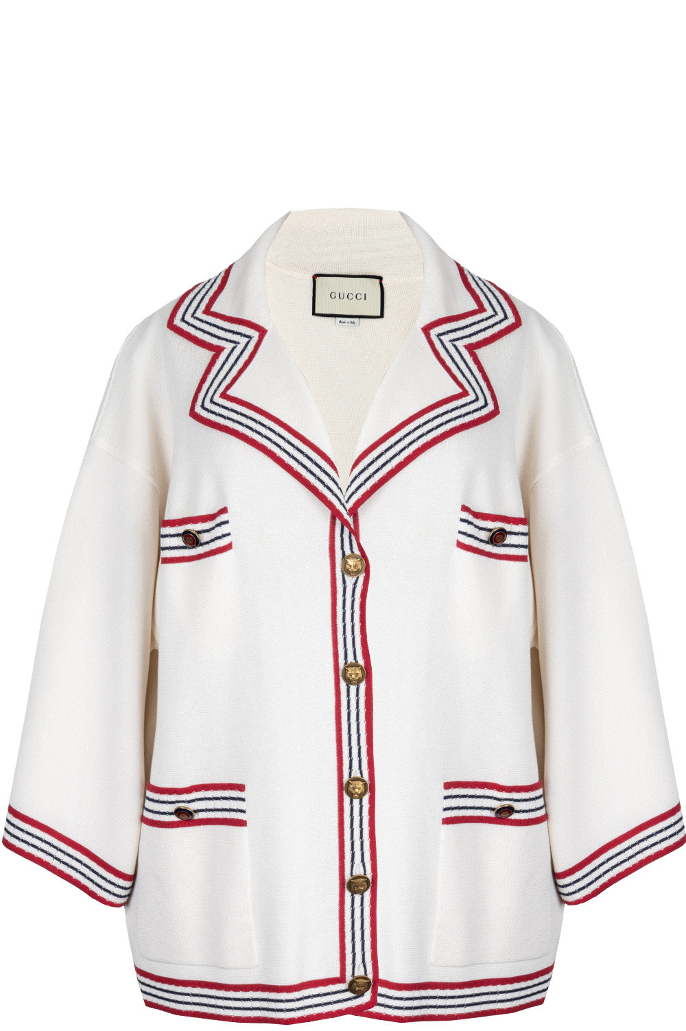 Luxury Gucci Trending 2025 Knit Jacket Ivory Red