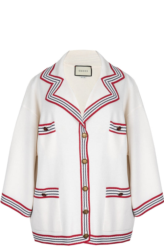 Luxury Gucci Trending 2025 Knit Jacket Ivory Red