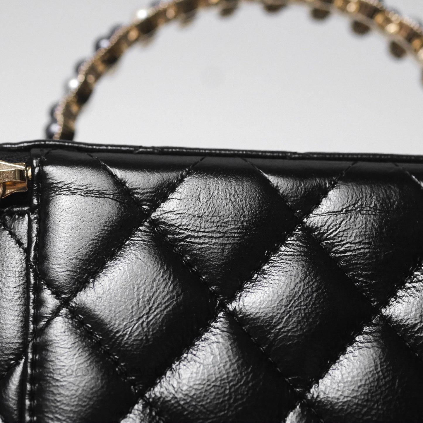 Chanel Vanity Rectangular Top Handle Black Shiny Lambskin Gold Hardware 24P