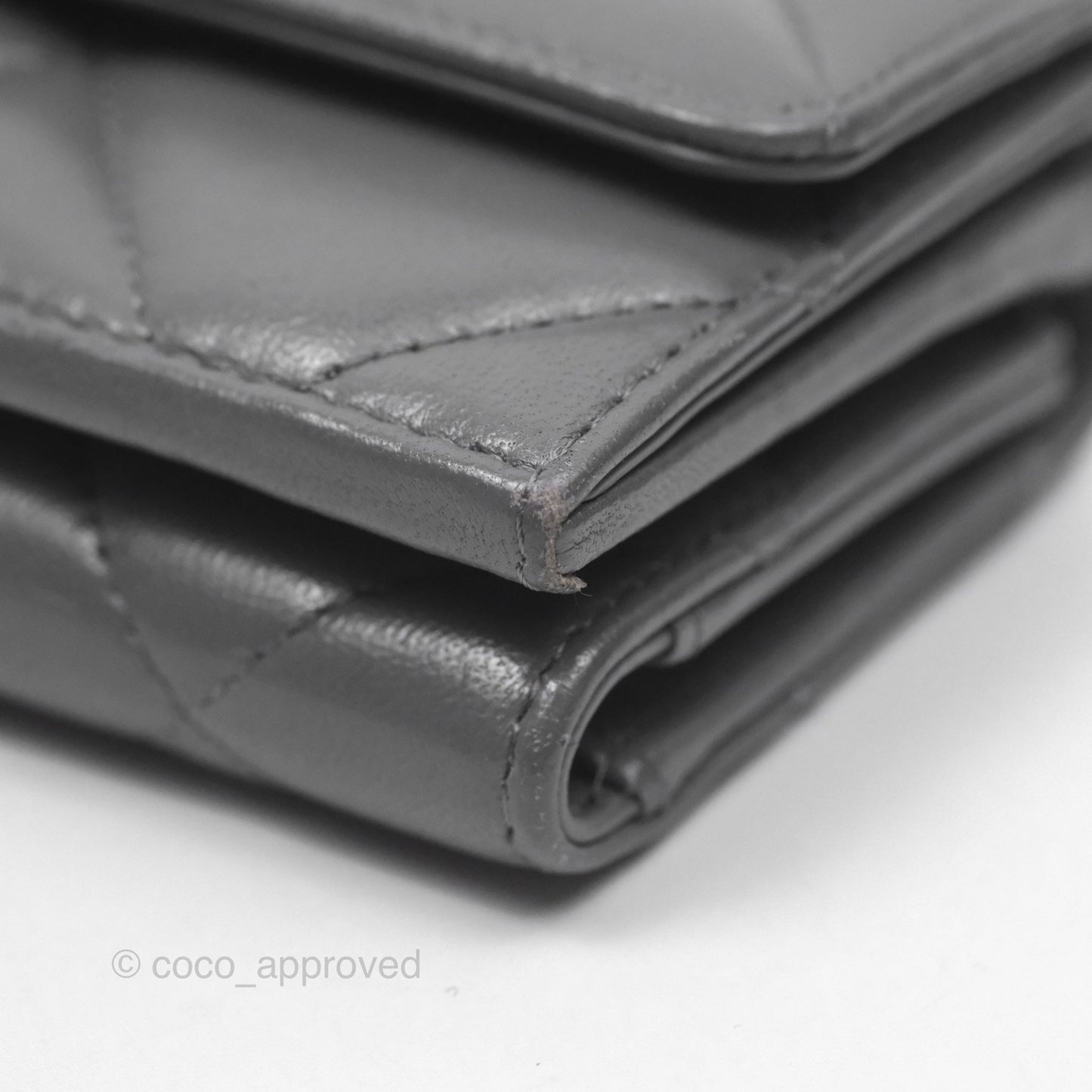 Chanel 19 Grey Short Trifold Wallet Lambskin Silver Hardware