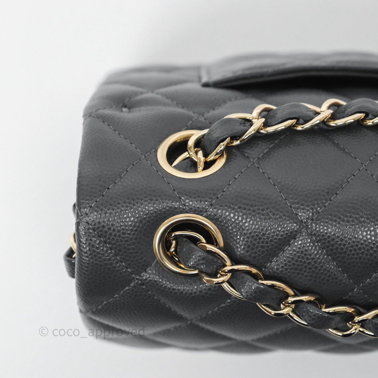 Chanel Small Classic Flap Quilted Dark Grey Caviar Gold Hardware