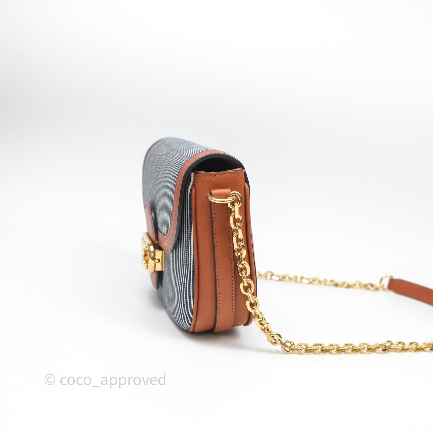 Celine Medium Chain Maillon Triomphe Canvas Tan Calfskin