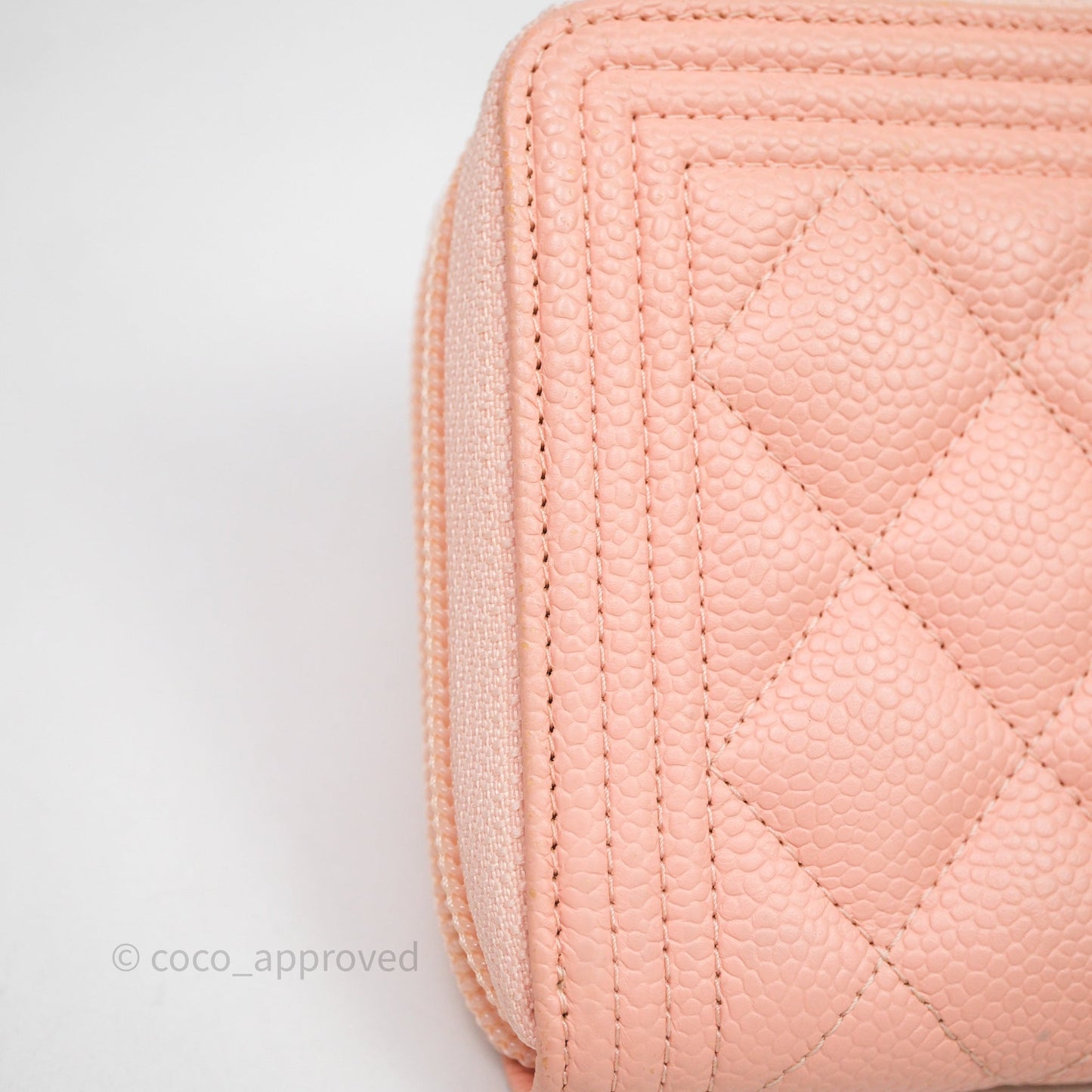 Chanel Boy Zip Long Wallet Pink Caviar Gold Hardware