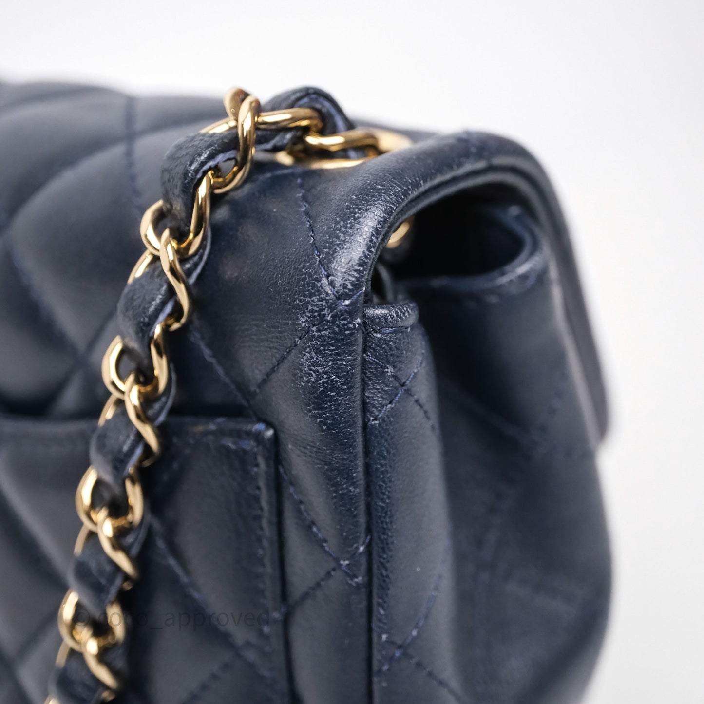 Chanel Mini Square Flap Quilted Navy Lambskin Gold Hardware