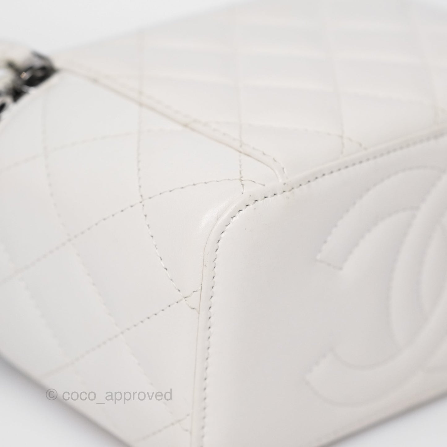 Chanel Crystals Top Handle Vanity Rectangular White Lambskin Gun Metal