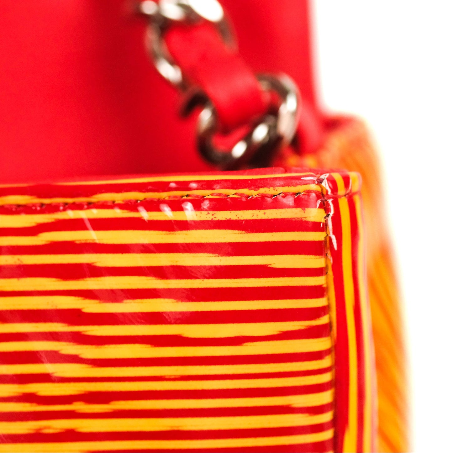 Chanel Mini Rectangular Flap Bag Orange Red Striped Patent Silver Hardware