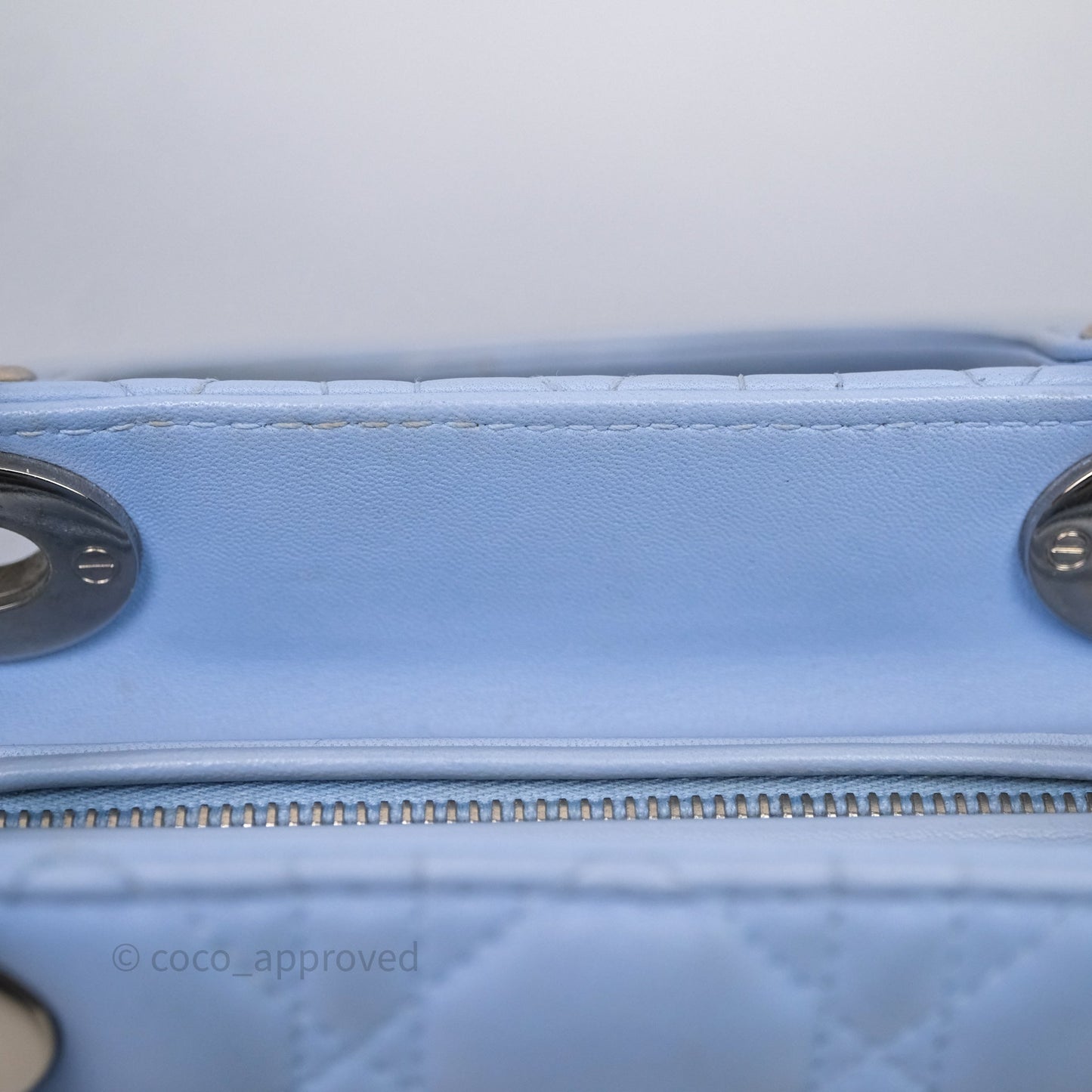 Christian Dior Large Lady Dior Cannage Blue Lambskin Silver Hardware