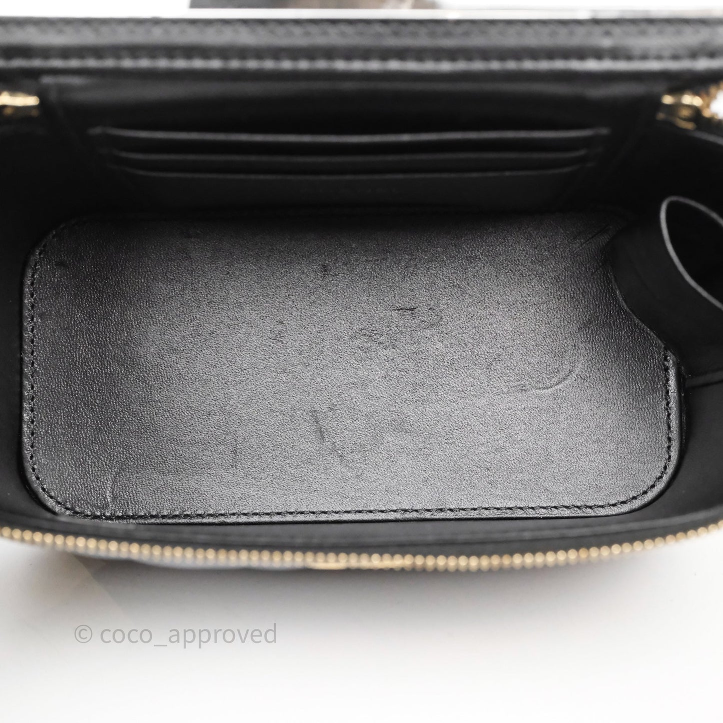 Chanel Vanity Rectangular Metal Top Handle Black Lambskin Aged Gold Hardware