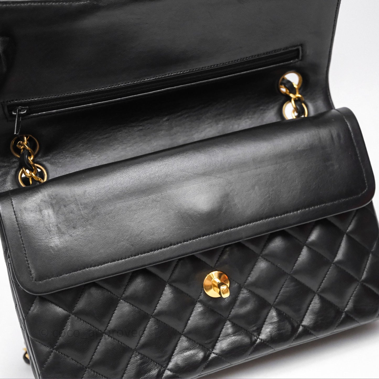 Chanel Classic Vintage Double Flap M/L Black Lambskin Gold Hardware