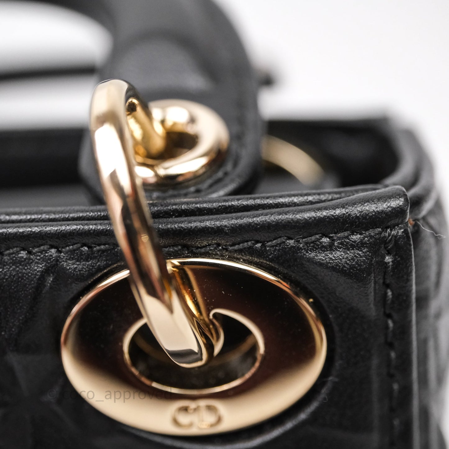 Dior Mirco Lady Dior Black Cannage Calfskin with Diamond Motif Gold Hardware