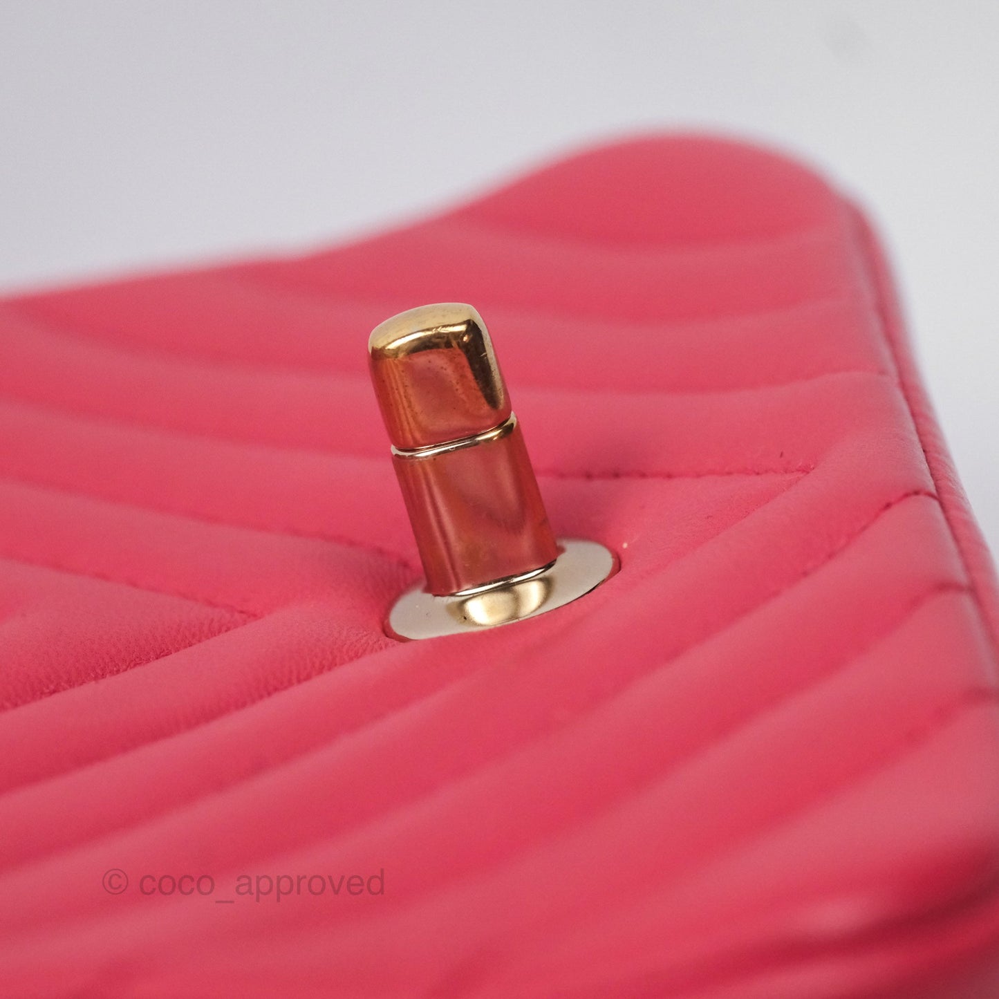 Chanel Mini Square Flap Chevron Dark Pink Lambskin Gold Hardware