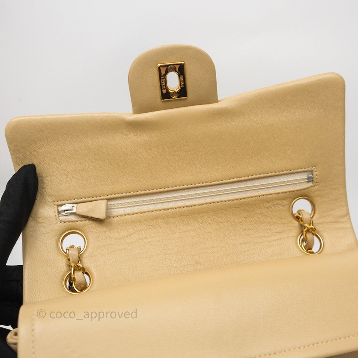Chanel Vintage Small Classic Flap Beige Lambskin 24K Gold Hardware