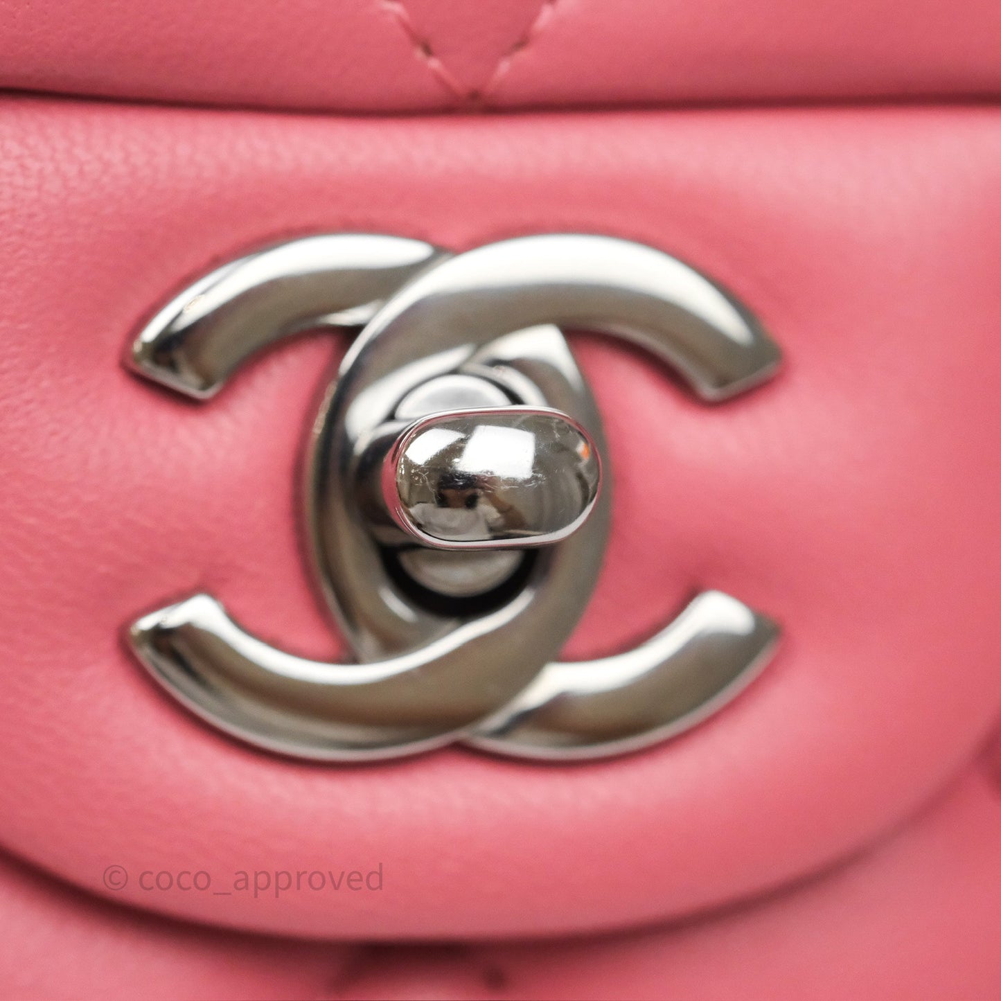 Chanel Mini Square Flap Quilted Pink Lambskin Silver Hardware