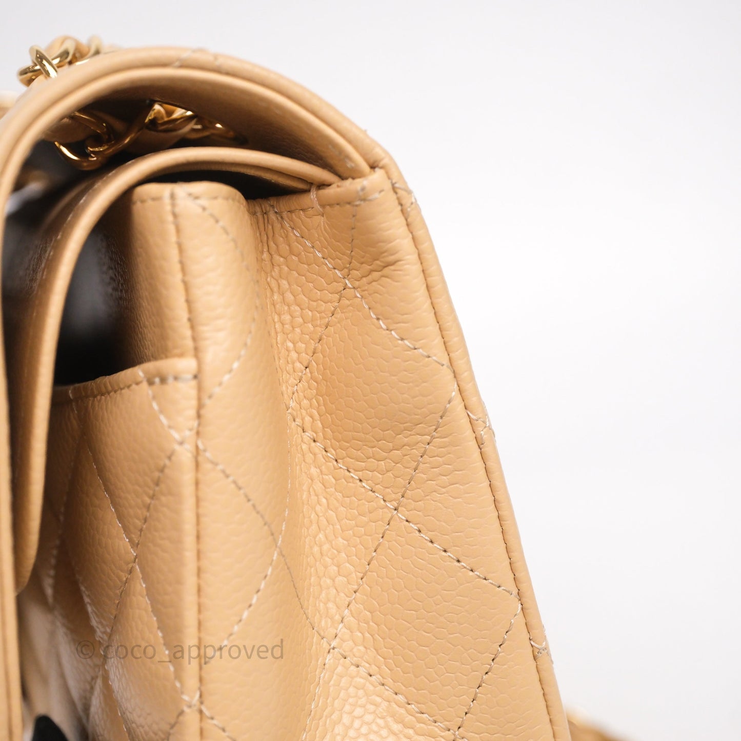 Chanel Classic M/L Medium Flap Quilted Beige Caviar Gold Hardware