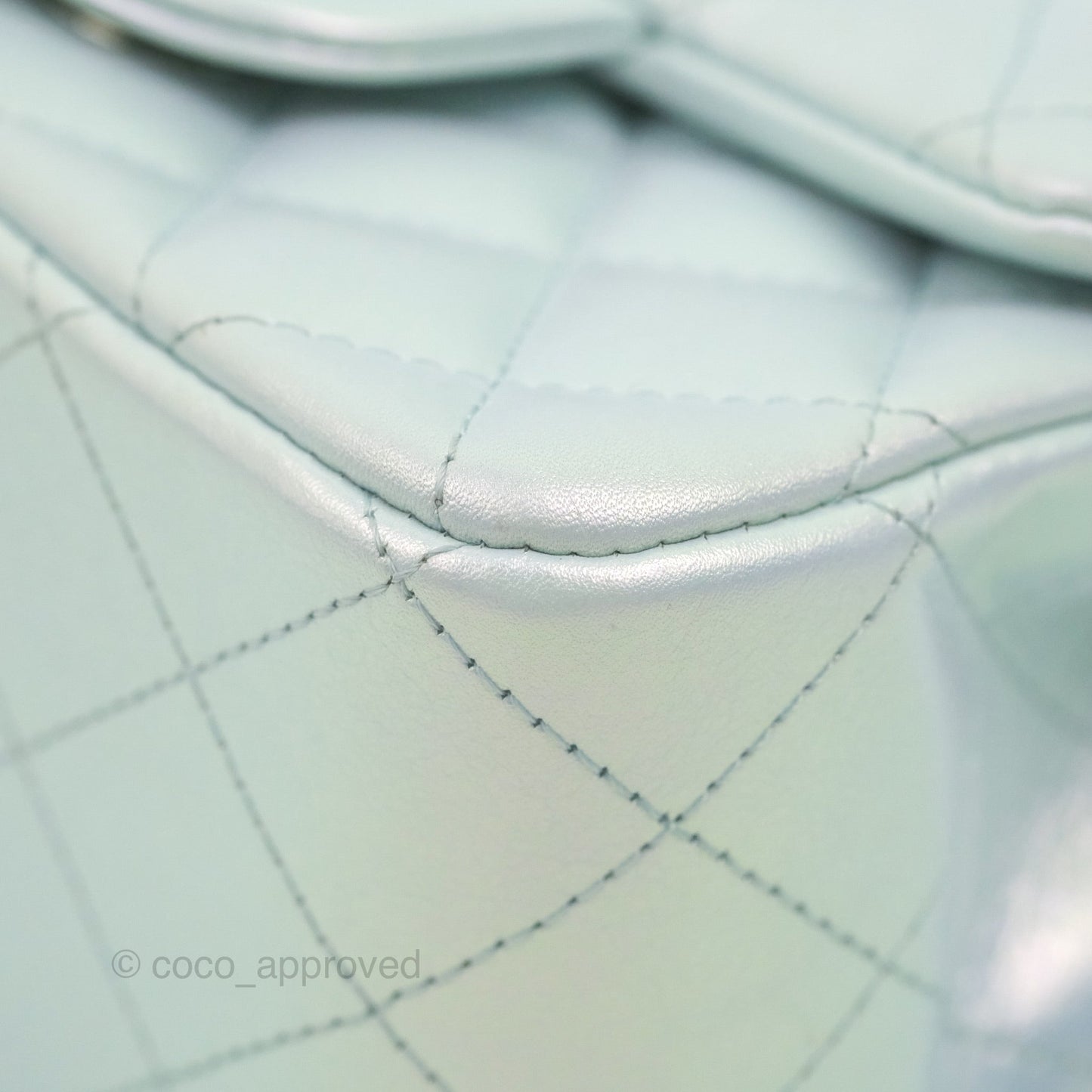 Chanel Mini Square Quilted Iridescent Icy Blue Silver Hardware