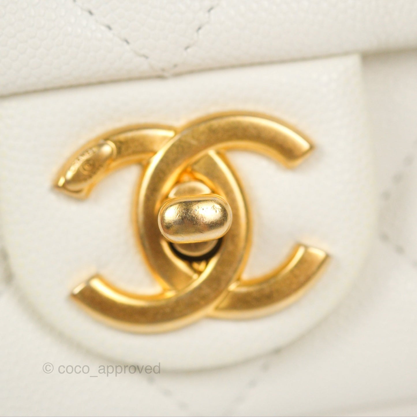 Chanel Mini Flap with Coin Charm White Caviar Aged Gold Hardware 22A