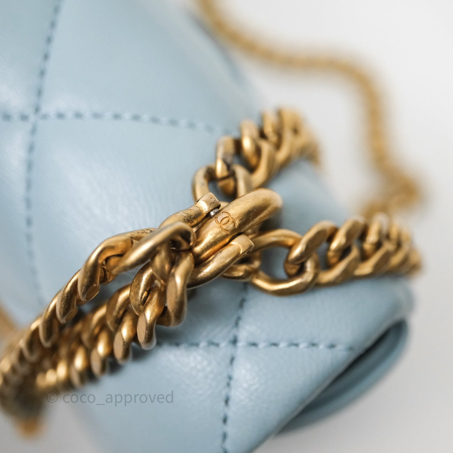 Chanel Quilted Enamel Pending CC Small Square Flap Baby Blue Lambskin