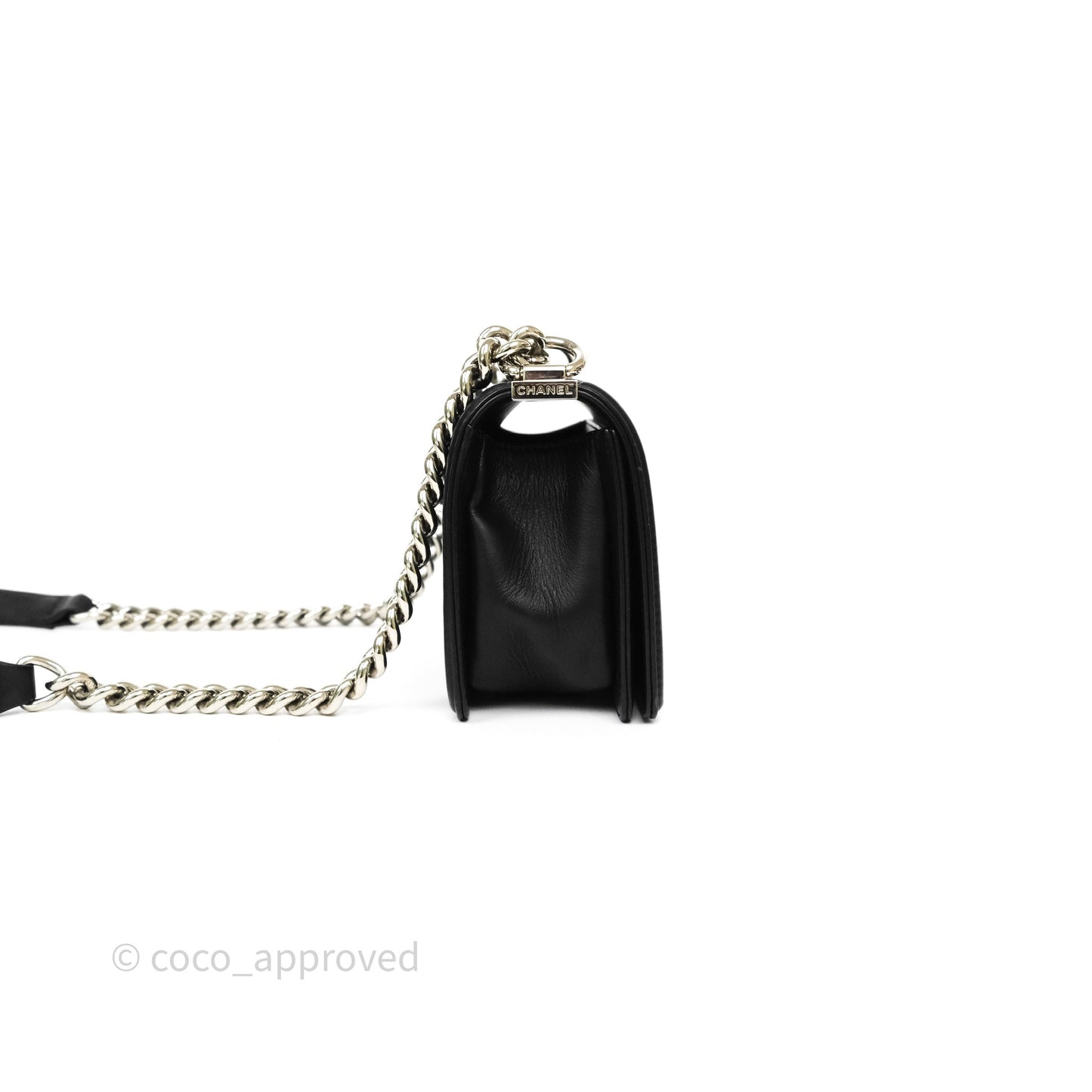 Chanel Small Boy Chevron Black Calfskin Silver Hardware