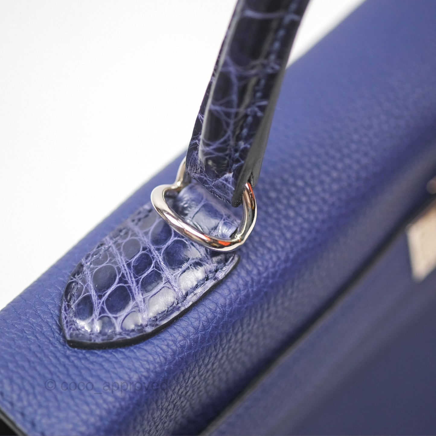 Hermès Kelly 32 Retourne Touch Bleu Encre Croc TM Palladium Hardware