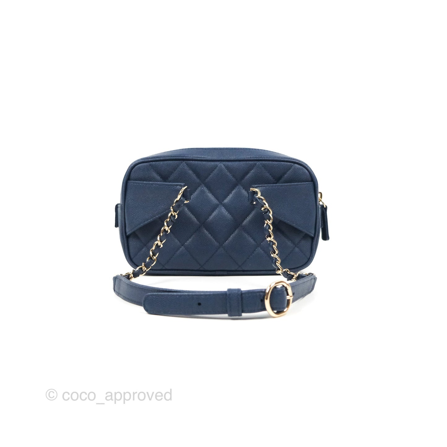 Chanel Quilted Caviar Waist Bag Navy Gold Hardware With Detachable Pouch