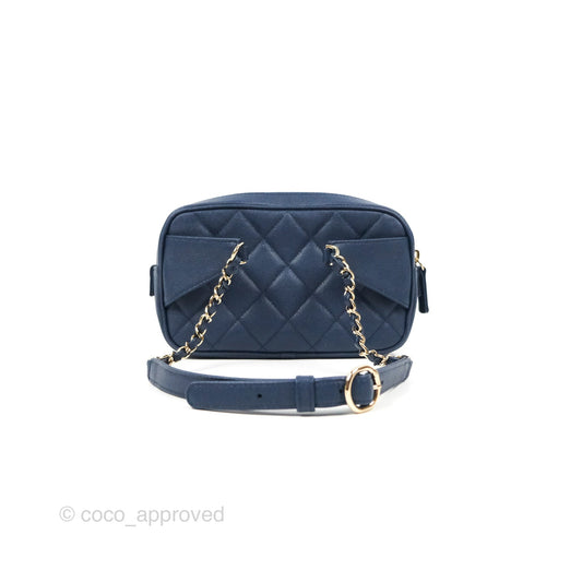 Chanel Quilted Caviar Waist Bag Navy Gold Hardware With Detachable Pouch