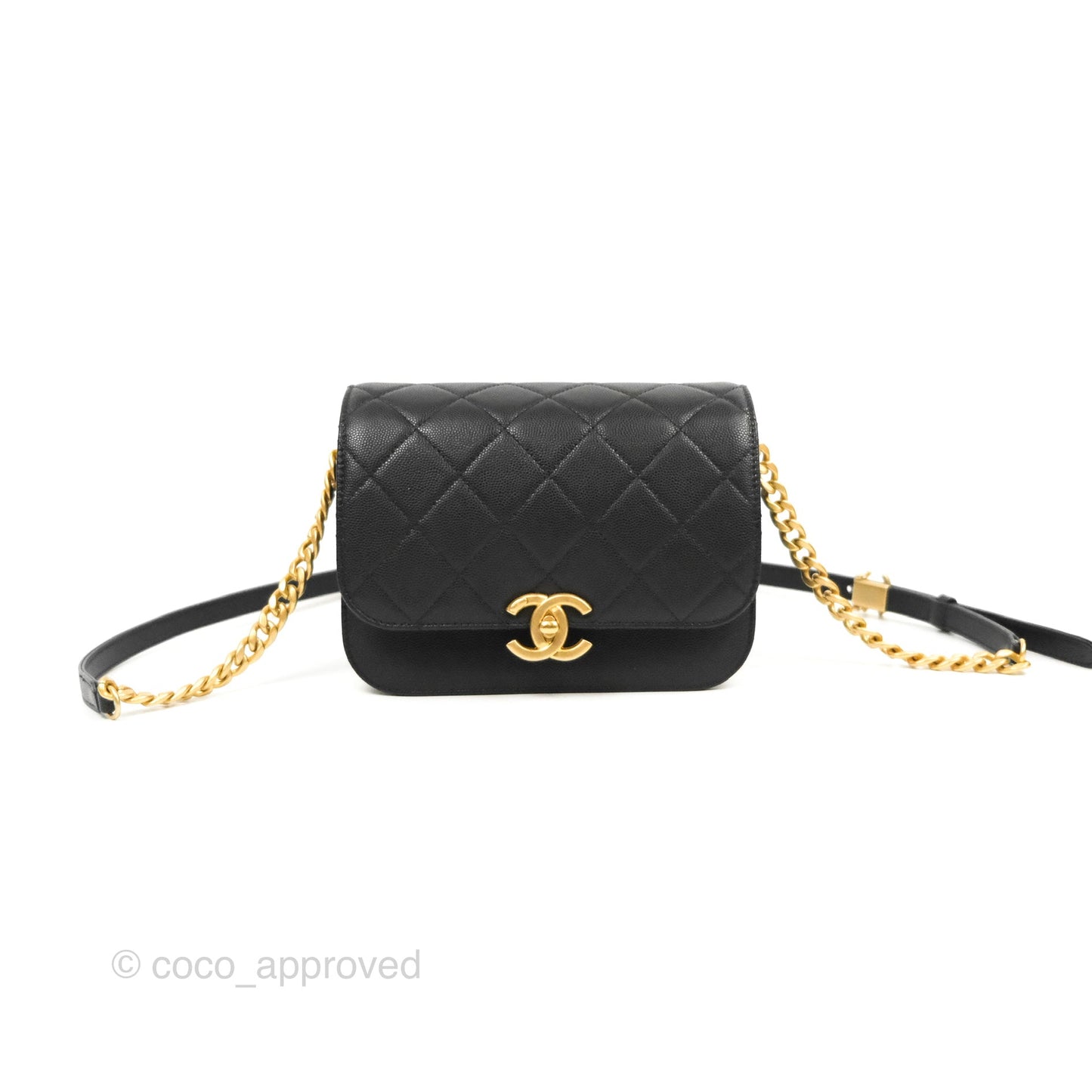 Chanel Mini Messenger Bag Black Caviar Aged Gold Hardware 21K