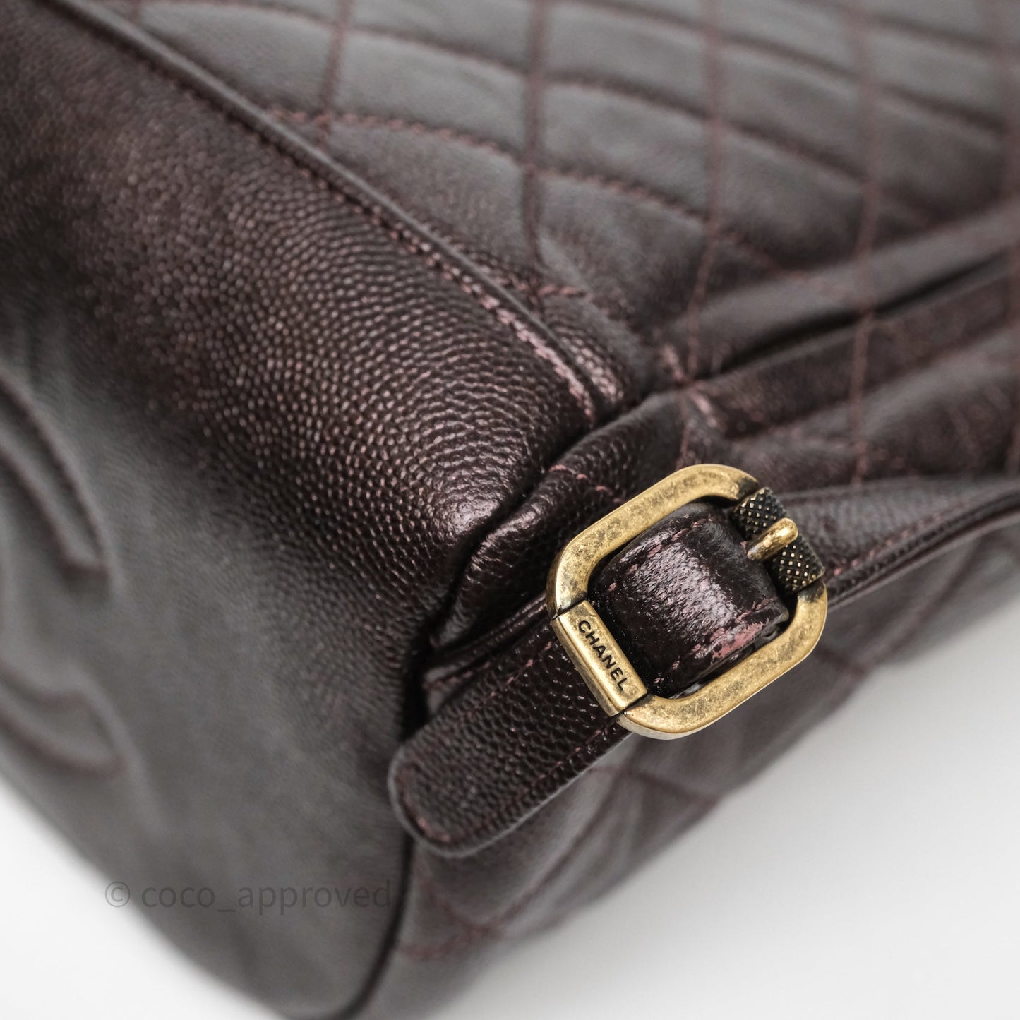 Chanel Quilted Filigree Backpack Purple Iridescent Burgundy Caviar Aged Gold Hardware