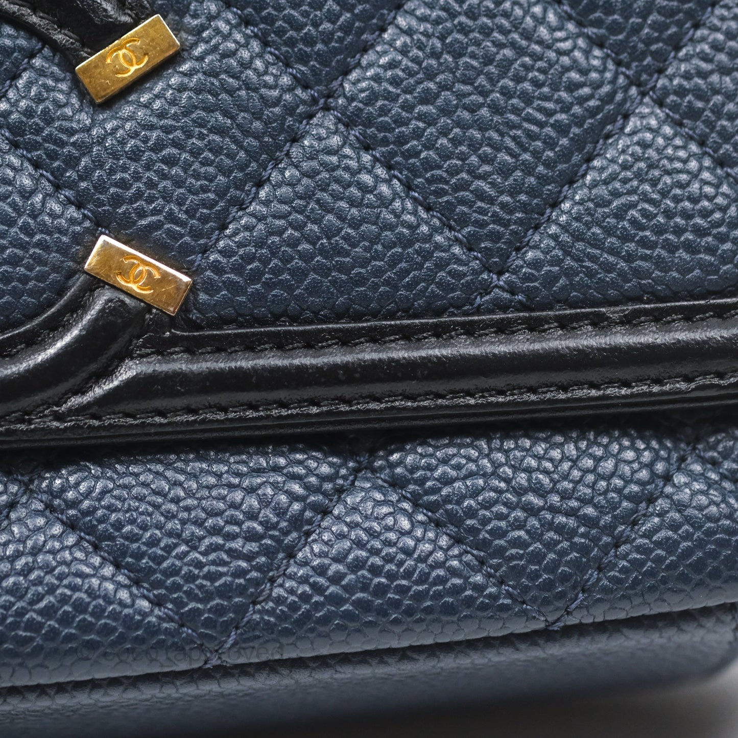 Chanel Small CC Filigree Flap Quilted Navy Black Caviar Aged Gold Hardware